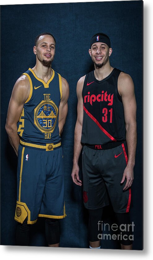 Stephen Curry Metal Print featuring the photograph Stephen Curry and Seth Curry by Michael J. Lebrecht Ii