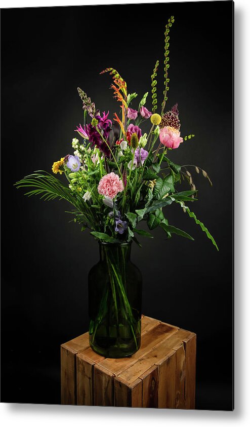Still Life Metal Print featuring the digital art Still life field bouquet in a vase by Marjolein Van Middelkoop