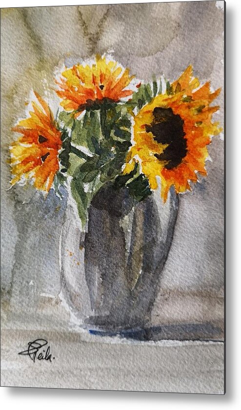 Still Life Metal Print featuring the painting Sunflowers by Sheila Romard