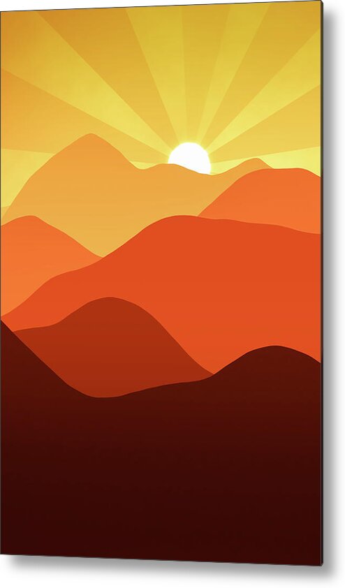 Minimalism Metal Print featuring the digital art Sunset in the mountains abstract minimalist art warm orange tones by Matthias Hauser