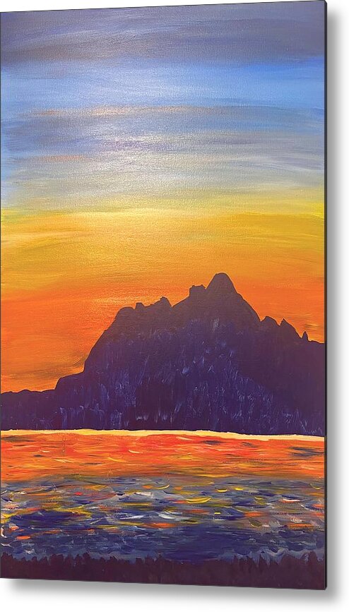 Sunset Metal Print featuring the painting Sunset on Abiquiu Lake by Christina Wedberg