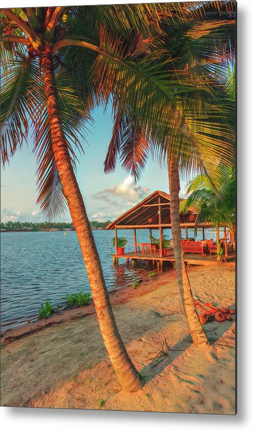 African Metal Print featuring the photograph Swaying Palms at Sunrise Painting by Debra and Dave Vanderlaan