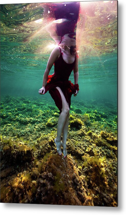 Underwater Metal Print featuring the photograph Sweet Red Mermaid by Gemma Silvestre