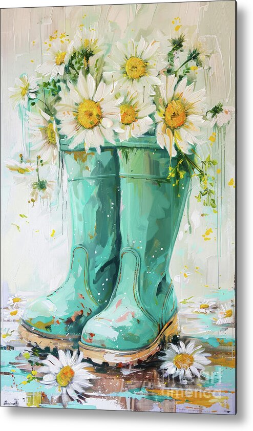 Daisies Metal Print featuring the painting Teal Rain Boots by Tina LeCour