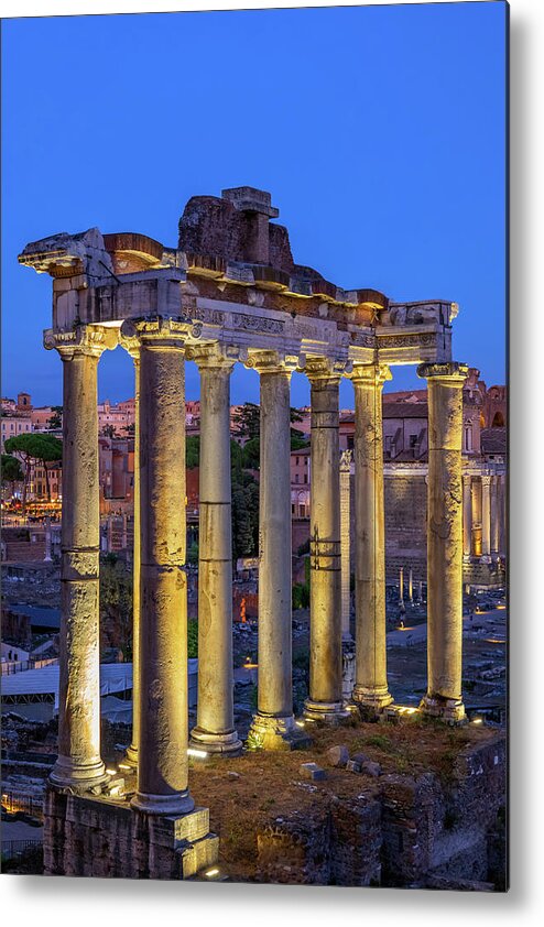Temple Metal Print featuring the photograph Temple of Saturn in Rome at Dusk by Artur Bogacki