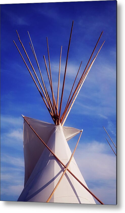 Tepee Metal Print featuring the photograph Tepee under a Great Plains Blue Sky by Toni Hopper