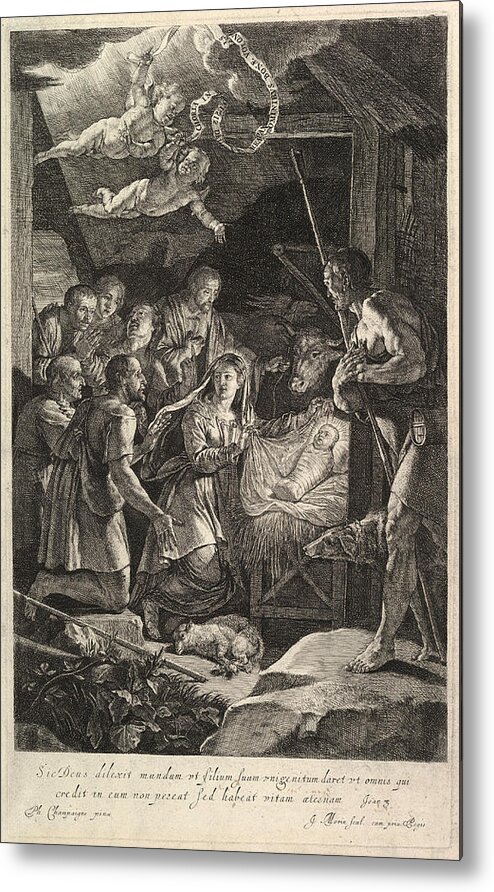 Jean Morin Metal Print featuring the drawing The Adoration of the Shepherds by Jean Morin