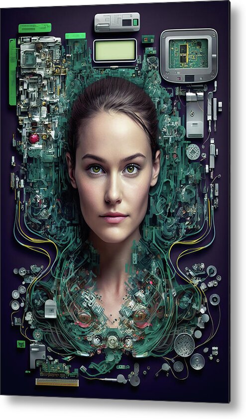 Cyborg Metal Print featuring the digital art The Future of AI 04 Android Woman by Matthias Hauser