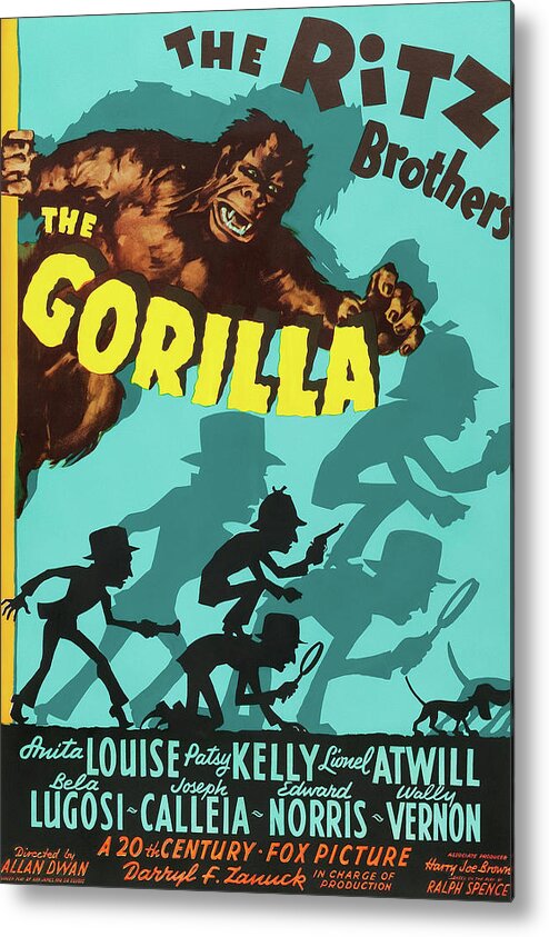 Gorilla Metal Print featuring the mixed media ''The Gorilla'', with The Ritz Brothers, 1939 by Movie World Posters