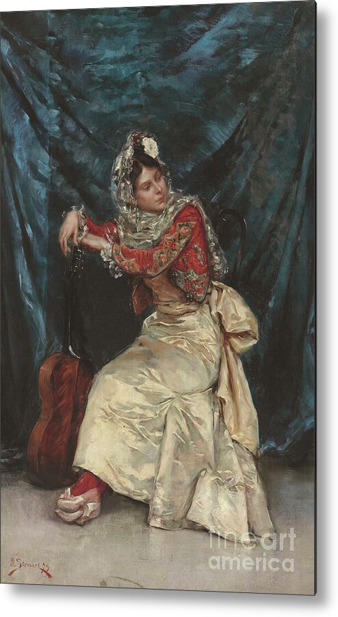 Traditional Costume Metal Print featuring the painting The Guitar Player, 1879 by Julius Leblanc Stewart by Julius Leblanc Stewart