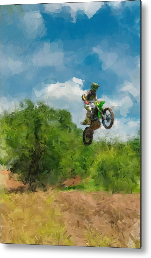 Motocycle Metal Print featuring the painting The Jump by Gary Arnold
