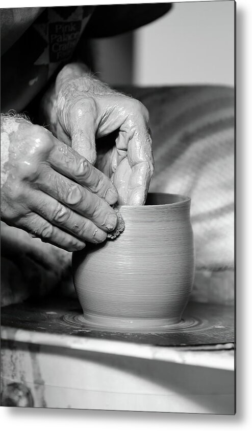 Ceramic Metal Print featuring the photograph The Potter's Hands bw by Lens Art Photography By Larry Trager