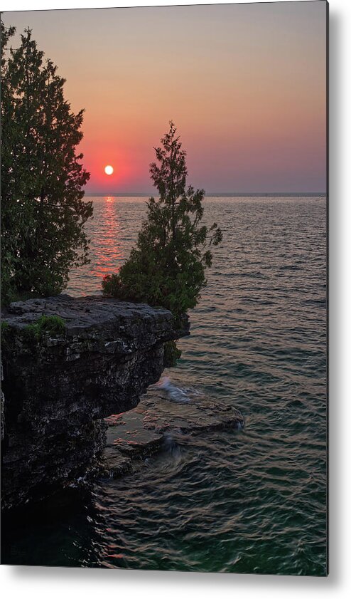 Cave Point Metal Print featuring the photograph The Sentinel Cedar - the iconic cedar watching over Lake Michigan at Cave Point 2 - Door County WI by Peter Herman
