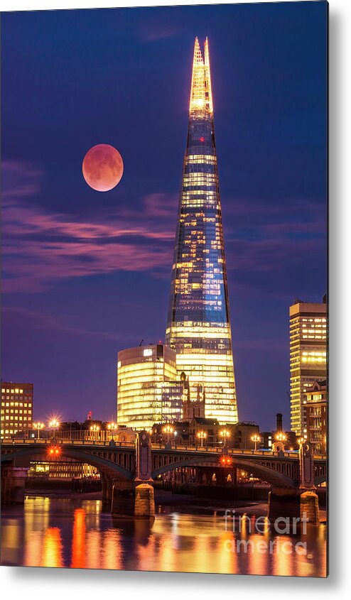 London Metal Print featuring the photograph The Shard and red moon, London by Neale And Judith Clark