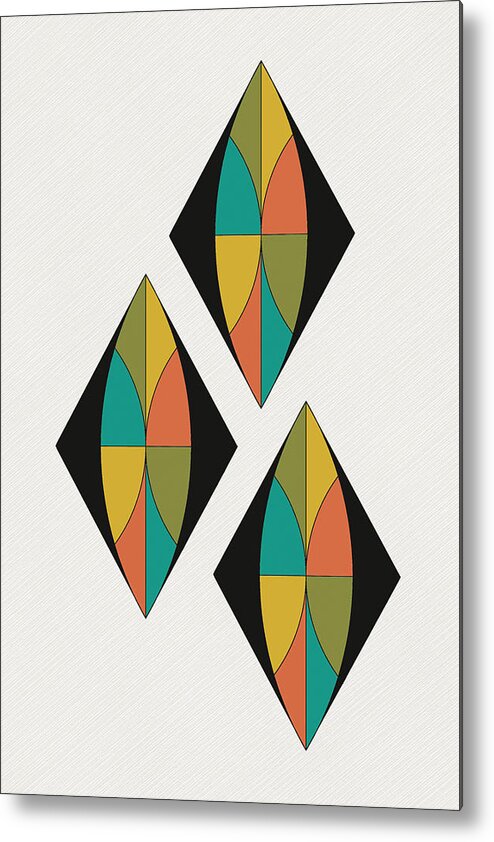 Mid Century Metal Print featuring the digital art Triple Diamonds Mid Century on white with diagonal line background by DB Artist