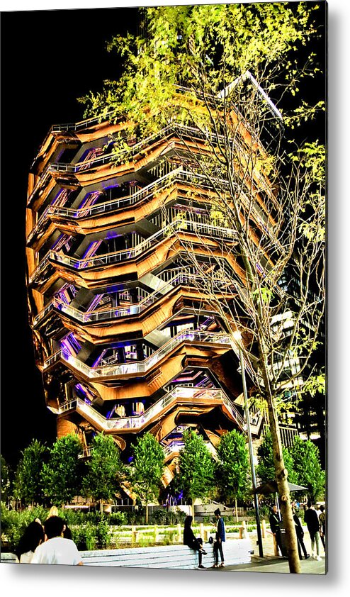 Architecture Metal Print featuring the photograph The Vessel on a Summer Night - A Manhattan Impression by Steve Ember
