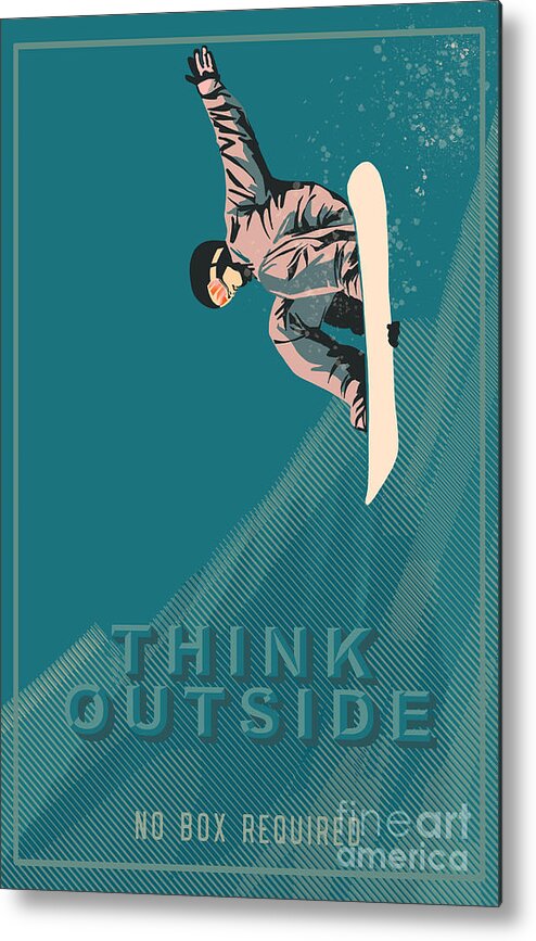 Snowboarding Metal Print featuring the painting Think outside the box, snowboard poster by Sassan Filsoof