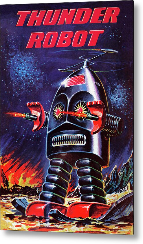 Vintage Toy Posters Metal Print featuring the drawing Thunder Robot by Vintage Toy Posters