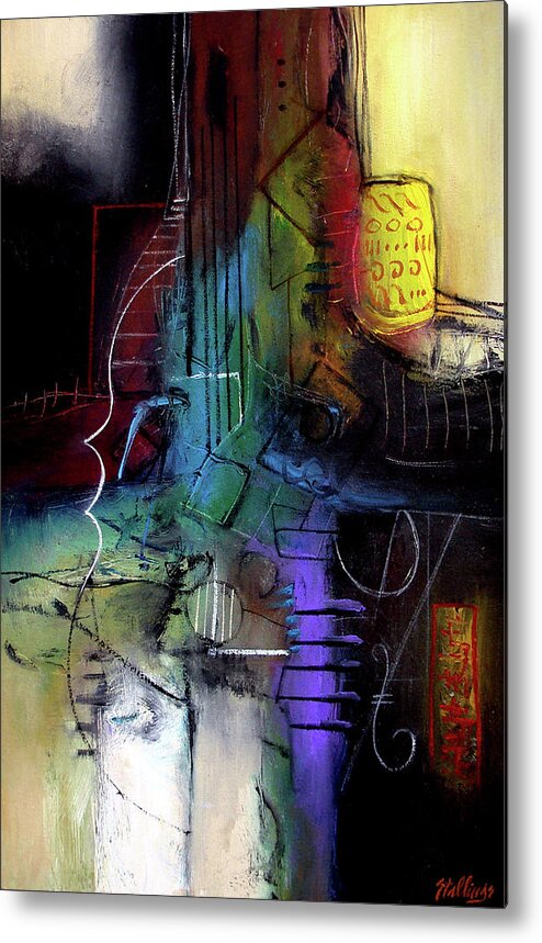 Abstract Metal Print featuring the painting Turquoise Jazz by Jim Stallings
