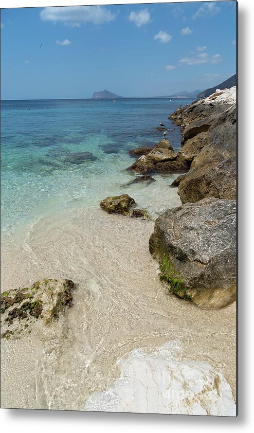 Mediterranean Metal Print featuring the photograph Turquoise blue sea water and rocks in Calpe 1 by Adriana Mueller