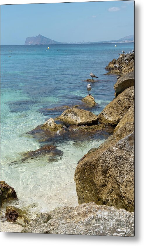 Mediterranean Metal Print featuring the photograph Turquoise blue sea water and rocks in Calpe 2 by Adriana Mueller