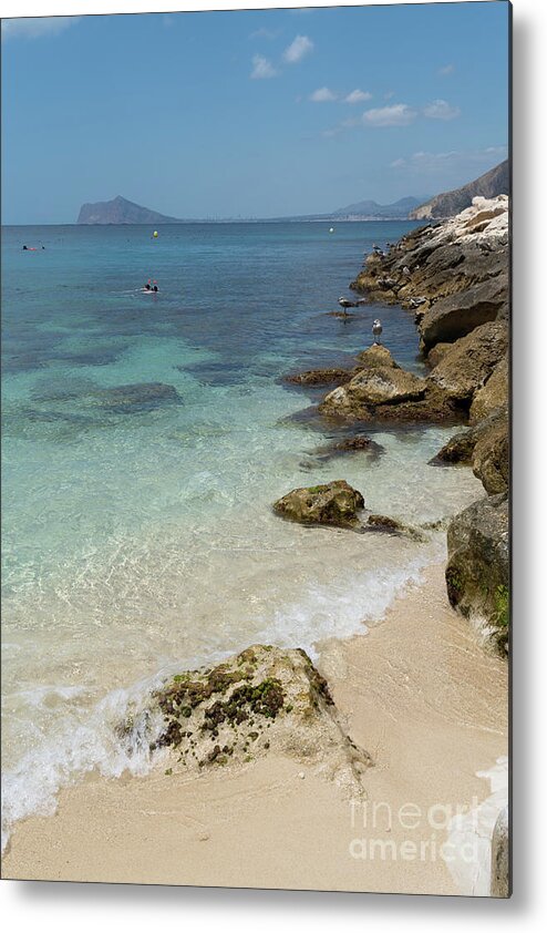 Mediterranean Metal Print featuring the photograph Turquoise blue sea water and rocks in Calpe 3 by Adriana Mueller