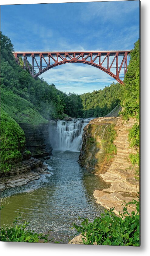 Letchworth Metal Print featuring the photograph Upper Falls Arched Bridge At Letchworth State Pa by Jim Vallee