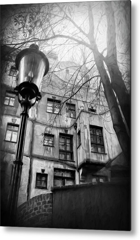 Vienna Metal Print featuring the photograph Vienna Austria Hundertwasser House Black and White by Carol Japp