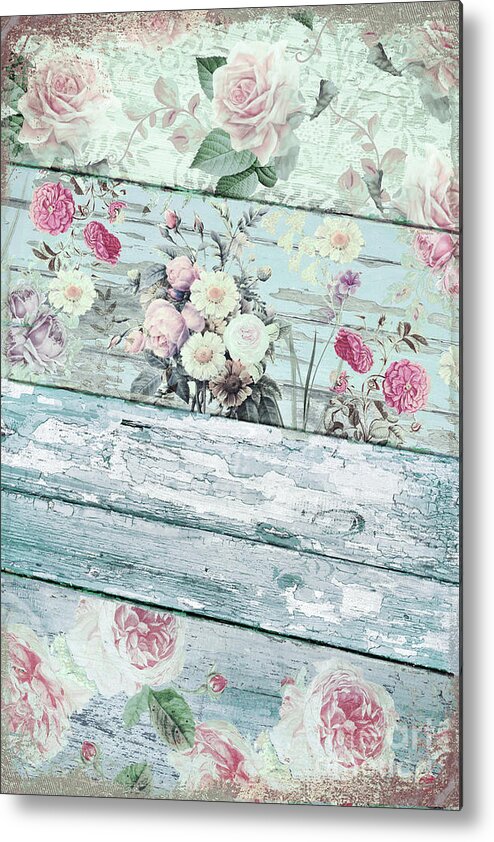Shabby Chic Metal Print featuring the painting Villa Rosa Blue by Mindy Sommers