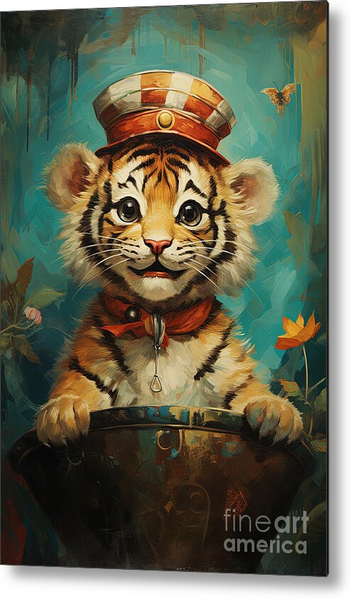 Tiger Metal Print featuring the digital art Vintage Baby Tiger by Carlos Diaz