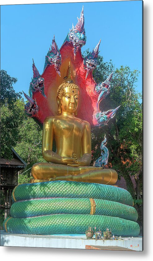 Scenic Metal Print featuring the photograph Wat Burapa Buddha Image on Naga Throne DTHU1397 by Gerry Gantt