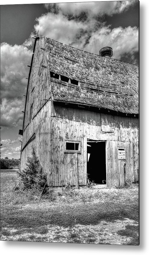 Rural Metal Print featuring the photograph Weathered Barn In Monochrome by Randall Dill