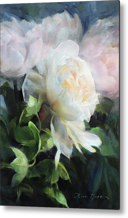 Peonies Metal Print featuring the painting White Peonies in North Light by Anna Rose Bain