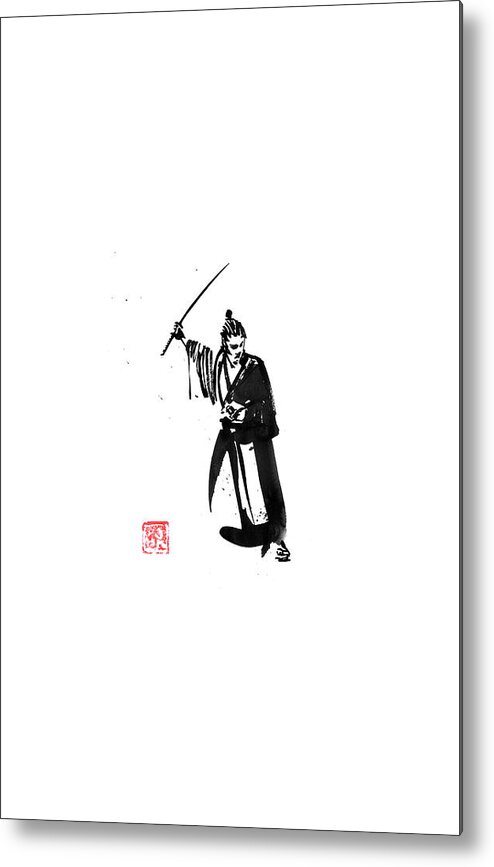 Samurai Metal Print featuring the drawing Winning Samurai by Pechane Sumie