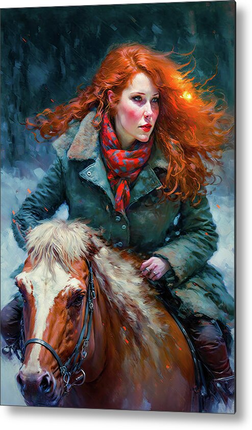 Redhead Metal Print featuring the painting Winter Hallow Into The Night by Bob Orsillo