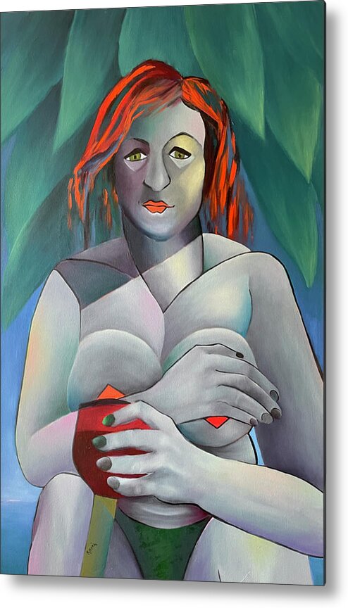 Woman Metal Print featuring the painting Woman with Wineglass by Karin Eisermann
