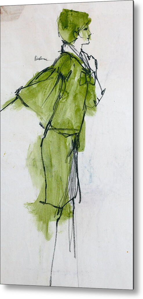 Fashion Drawing Created In 1962 Of Live Model While Attending The Art Center College In Los Angeles California. Metal Print featuring the drawing Fashion Drawing from Art Center College - 1962 by Robert Birkenes
