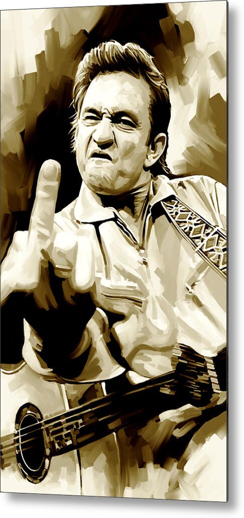 Johnny Cash Paintings Metal Poster featuring the painting Johnny Cash Artwork 2 by Sheraz A