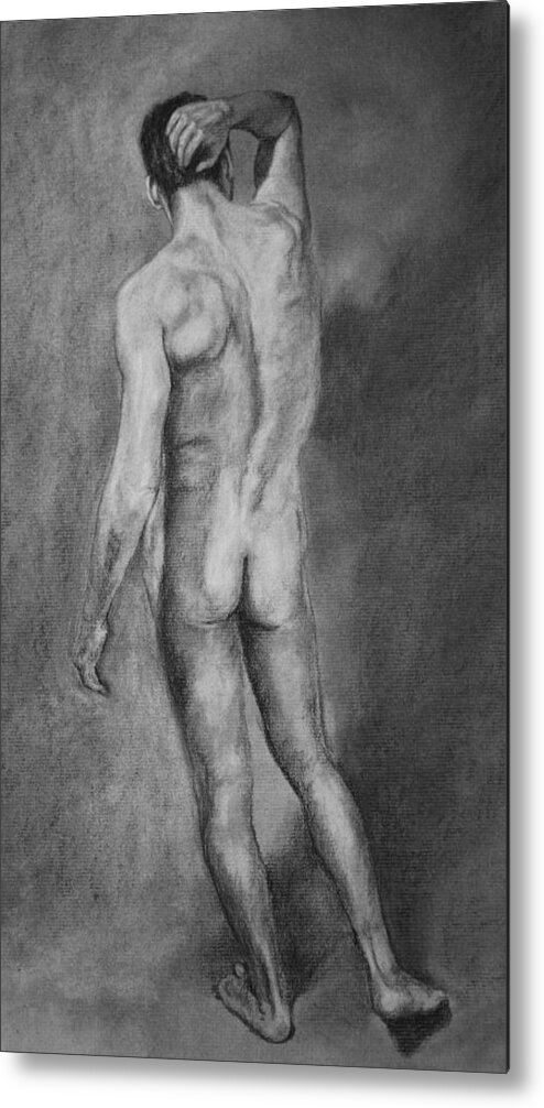 Nude Male Metal Print featuring the drawing Nude Male by Rachel Bochnia