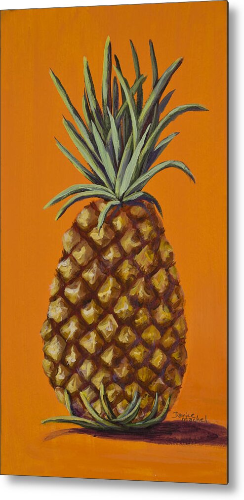Kitchen Decor Metal Print featuring the painting Pineapple on Orange by Darice Machel McGuire