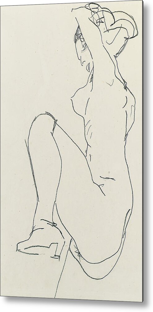 Egon Schiele Metal Print featuring the drawing Prostrate female nude by Egon Schiele