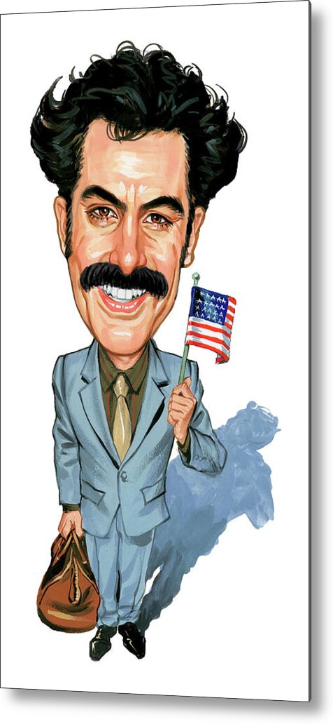 Borat Sagdiyev Metal Print featuring the painting Sacha Baron Cohen as Borat Sagdiyev by Art 