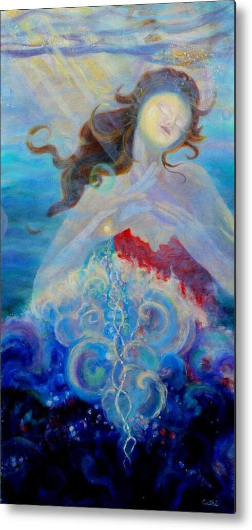 Sea Metal Print featuring the painting Sea of the Soul Figure detail by Anne Cameron Cutri