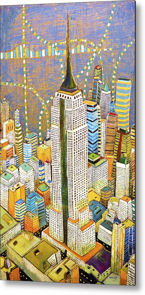 Nyc Metal Print featuring the painting The Empire of Manhattan by Habib Ayat