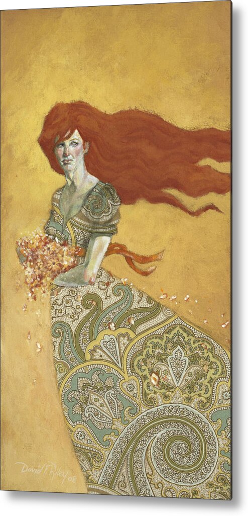 Woman Metal Print featuring the painting The Flower Lady by David Riley
