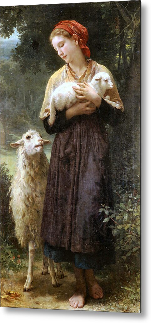 The Newborn Lamb Metal Print featuring the digital art The Newborn Lamb by William Bouguereau