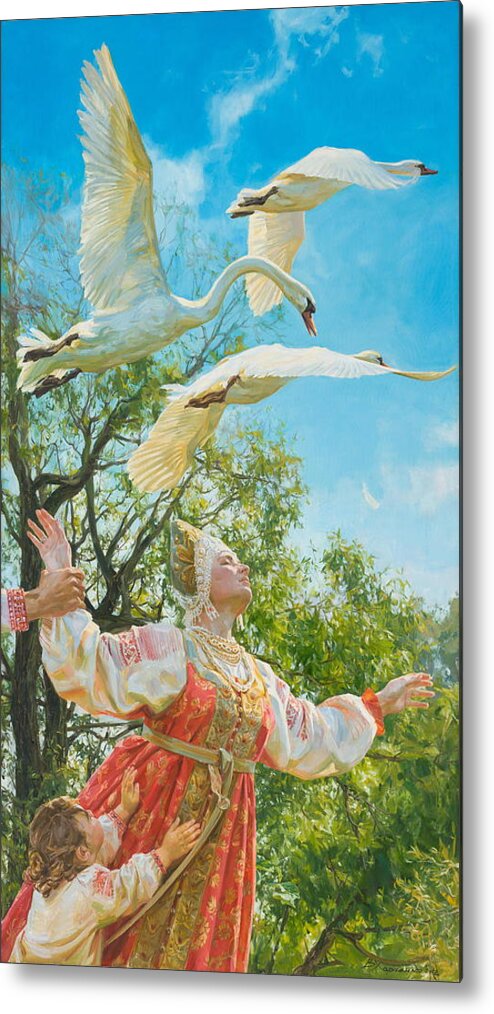 Russian Metal Print featuring the painting The white swan by Victoria Kharchenko