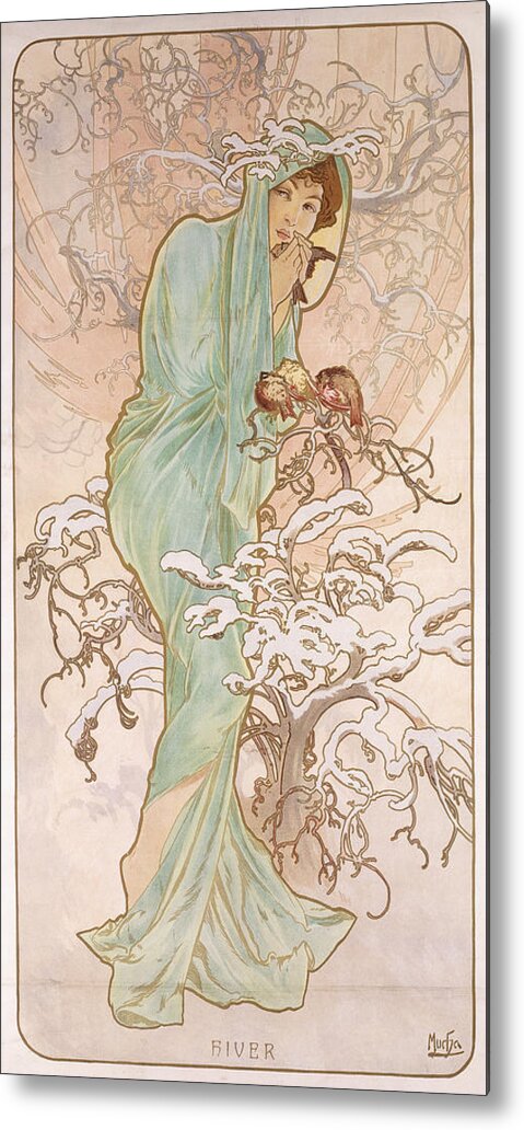 Mucha Metal Print featuring the painting Winter by Alphonse Marie Mucha