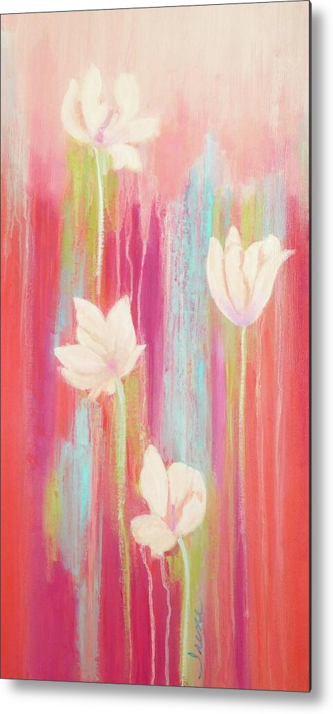 Red Floral Abstract Metal Print featuring the painting Simplicity 2 by Irene Hurdle