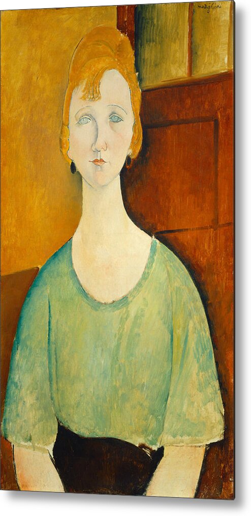 Amedeo Modigliani Metal Print featuring the painting Girl In A Green Blouse #1 by Amedeo Modigliani
